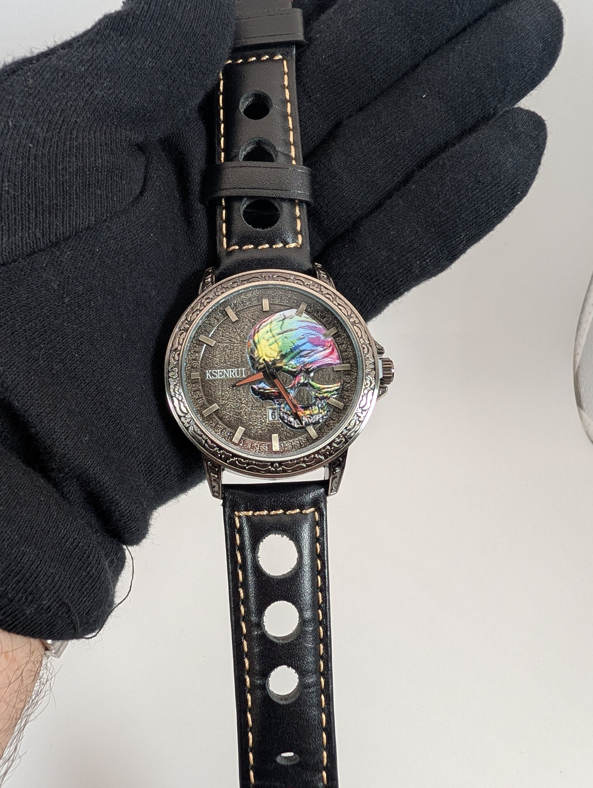 KSENRUI Iridescent Skull Men's Watch with bonus NATO strap - 45mm