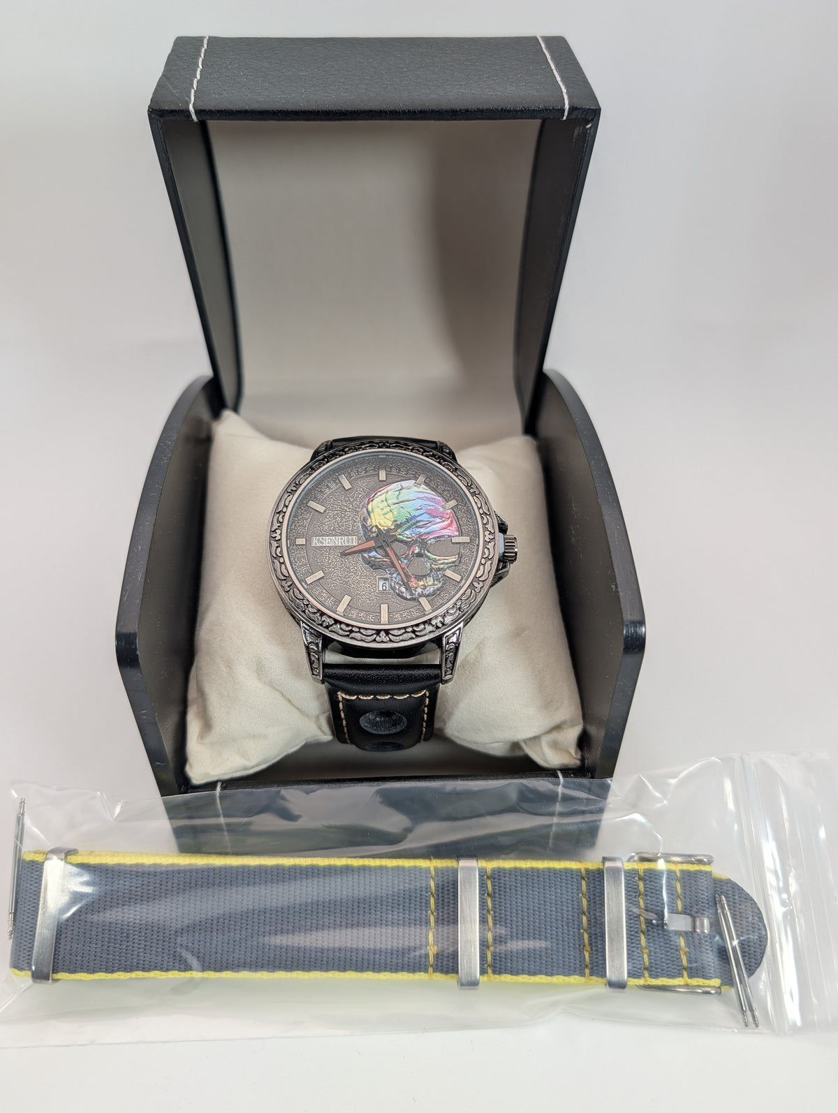 KSENRUI Iridescent Skull Men's Watch with bonus NATO strap - 45mm
