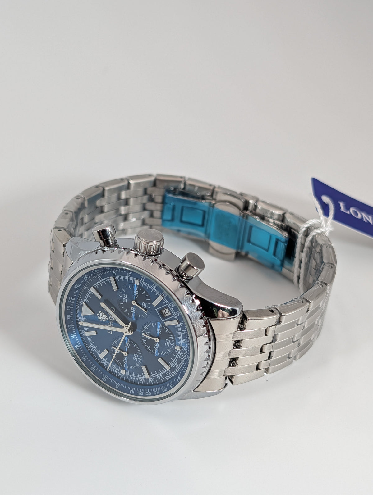 LONGBO 83823 Men's Chronograph Watch — Blue Dial / Stainless Steel Bracelet - 44mm