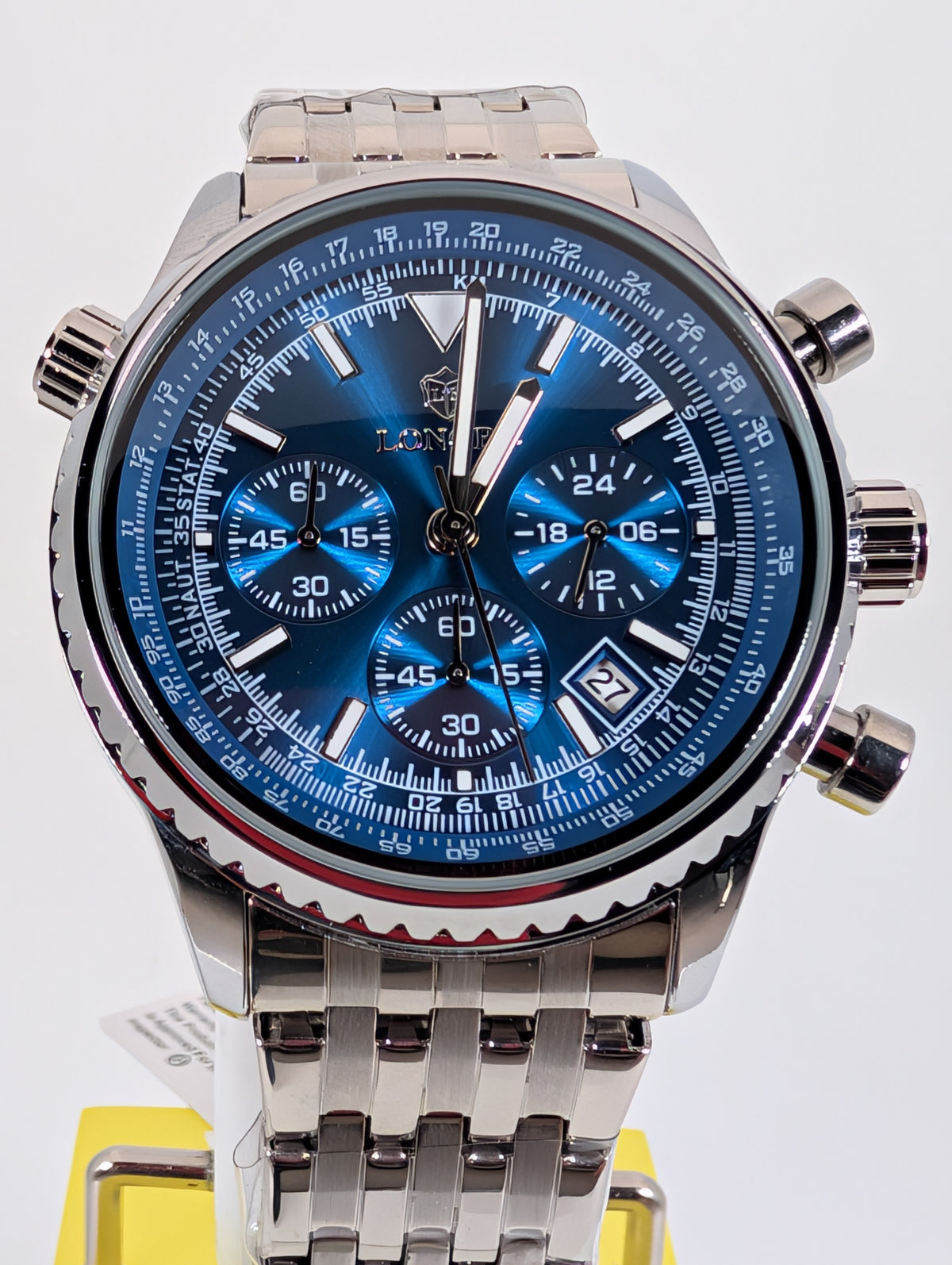 LONGBO 83823 Men's Chronograph Watch — Blue Dial / Stainless Steel Bracelet - 44mm
