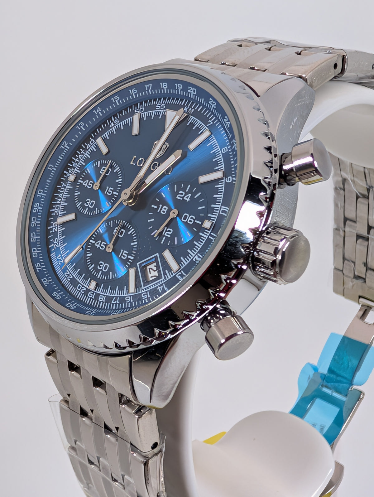 LONGBO 83823 Men's Chronograph Watch — Blue Dial / Stainless Steel Bracelet - 44mm