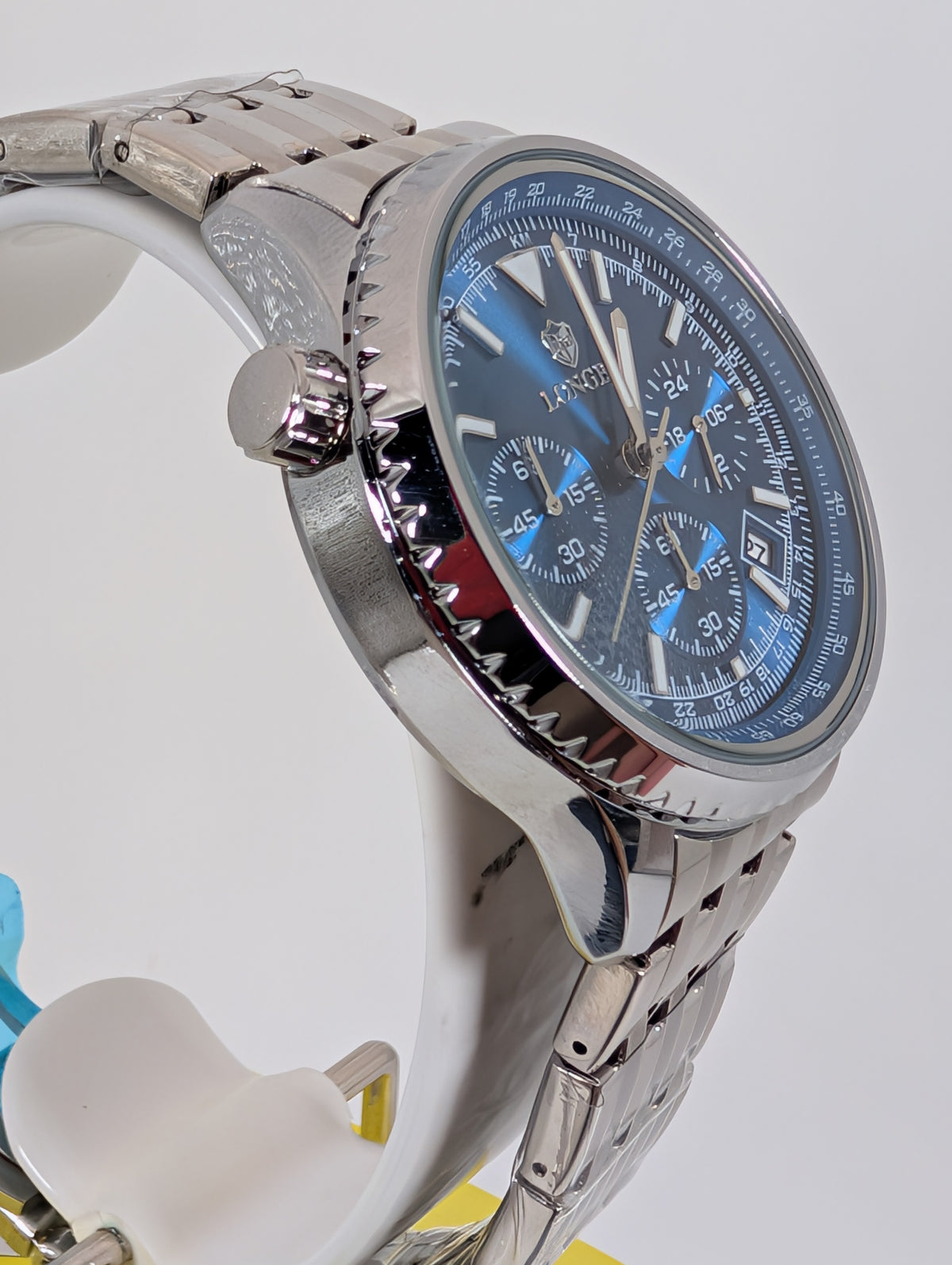 LONGBO 83823 Men's Chronograph Watch — Blue Dial / Stainless Steel Bracelet - 44mm