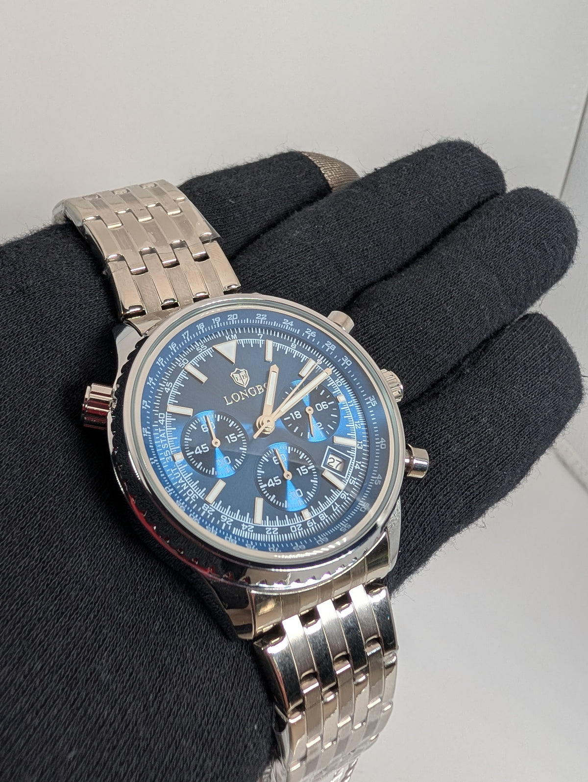 LONGBO 83823 Men's Chronograph Watch — Blue Dial / Stainless Steel Bracelet - 44mm