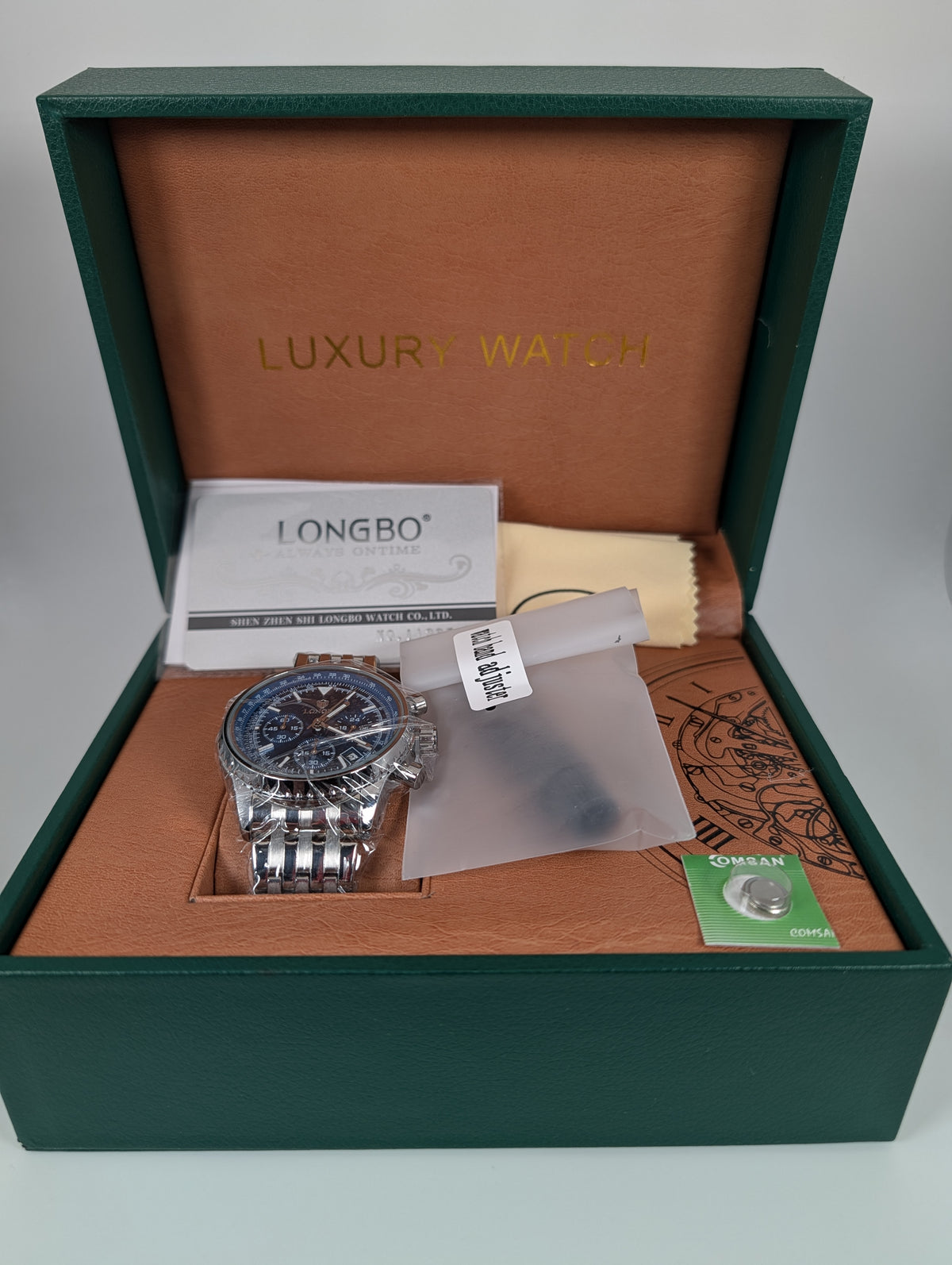 LONGBO 83823 Men's Chronograph Watch — Blue Dial / Stainless Steel Bracelet - 44mm