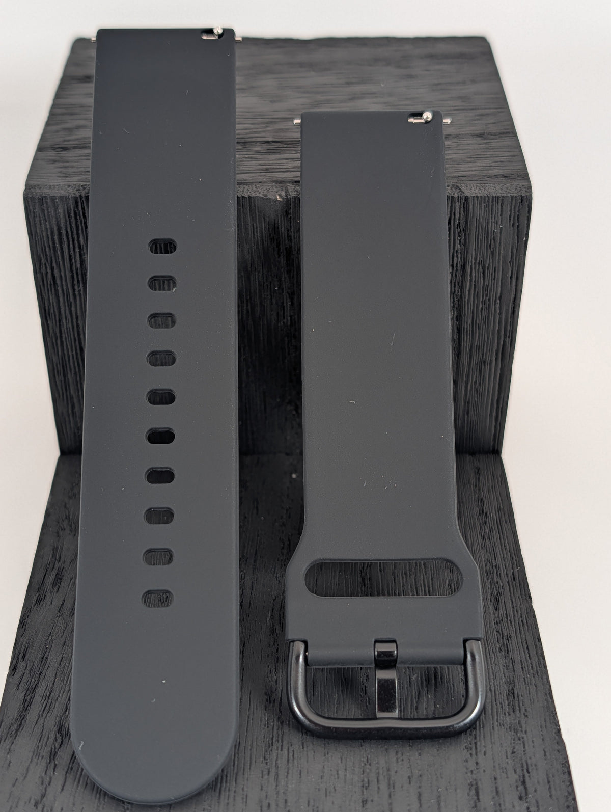 Black silicone watch strap, front view