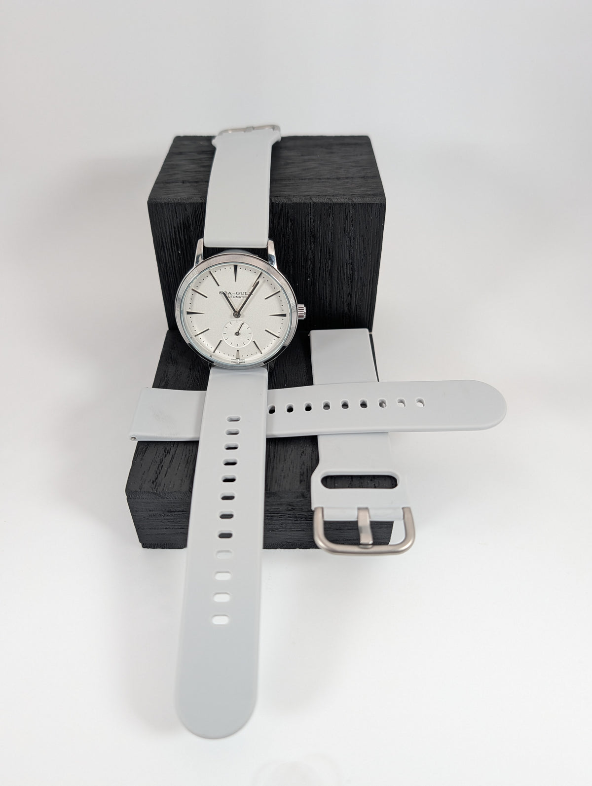 Light Gray silicone strap fitted on a watch (watch not included)